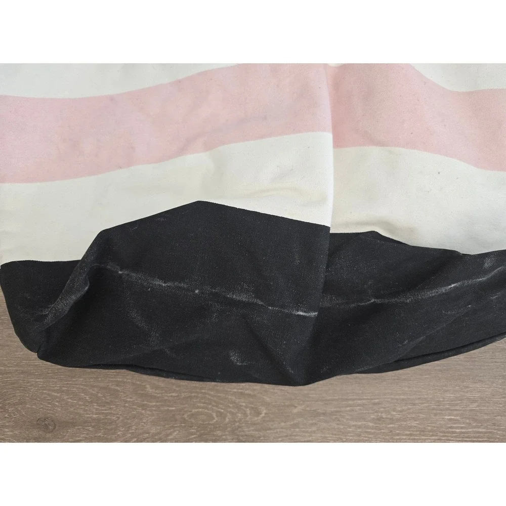Victorias Secret Pink White Black Striped Canvas Tote Bag Large Beach Travel Bag